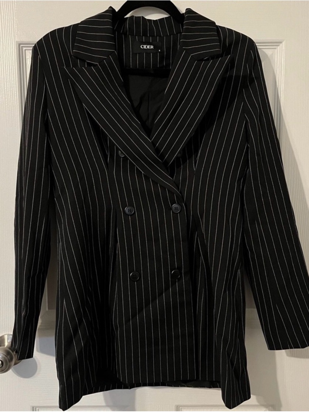 Cider Black Pinstripe Double-Breasted Blazer Jacket